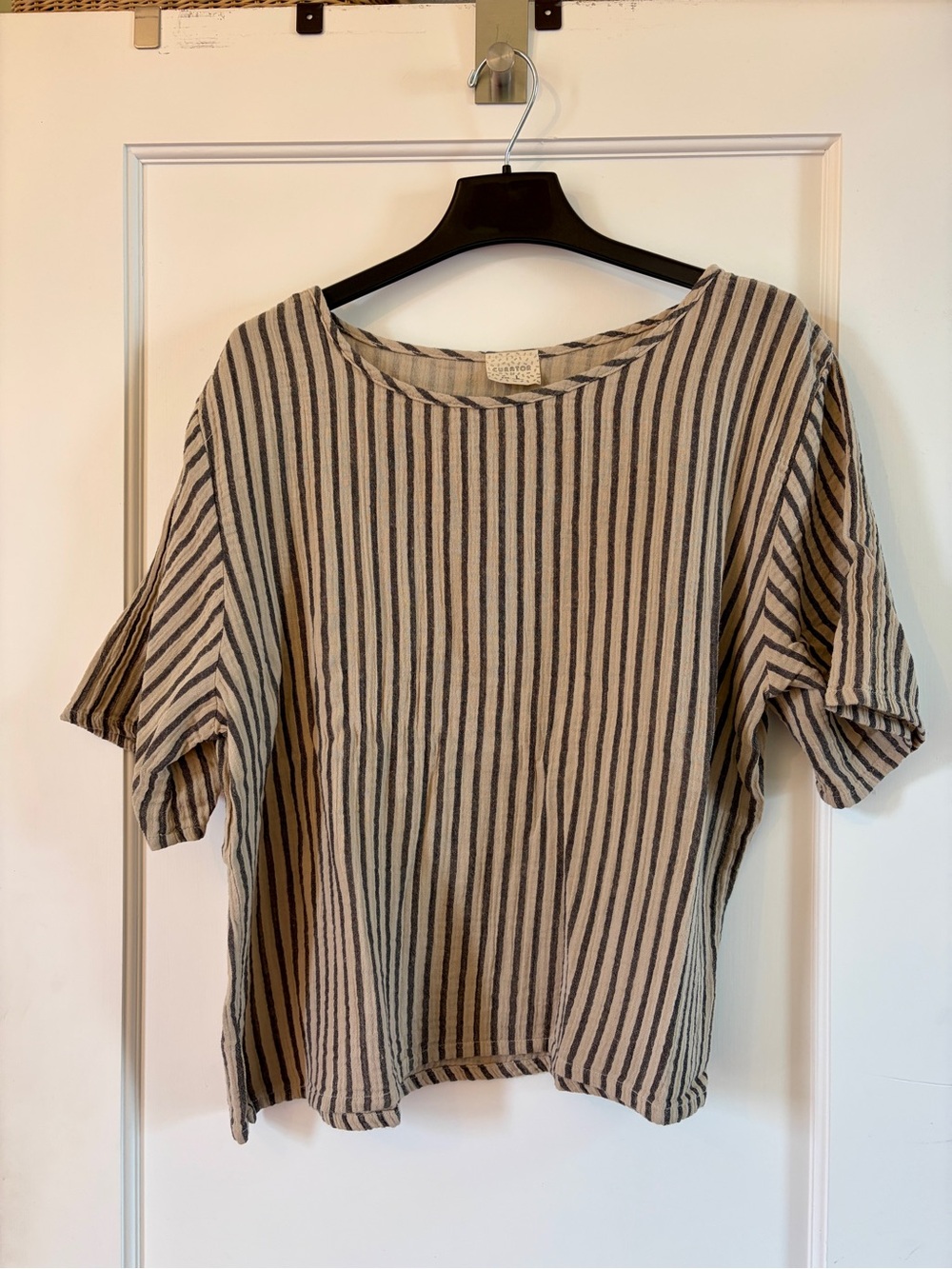 Curator SF Hanna Tee -100% cotton NWOT - Oat and Black Stripe - Picture 2 of 6